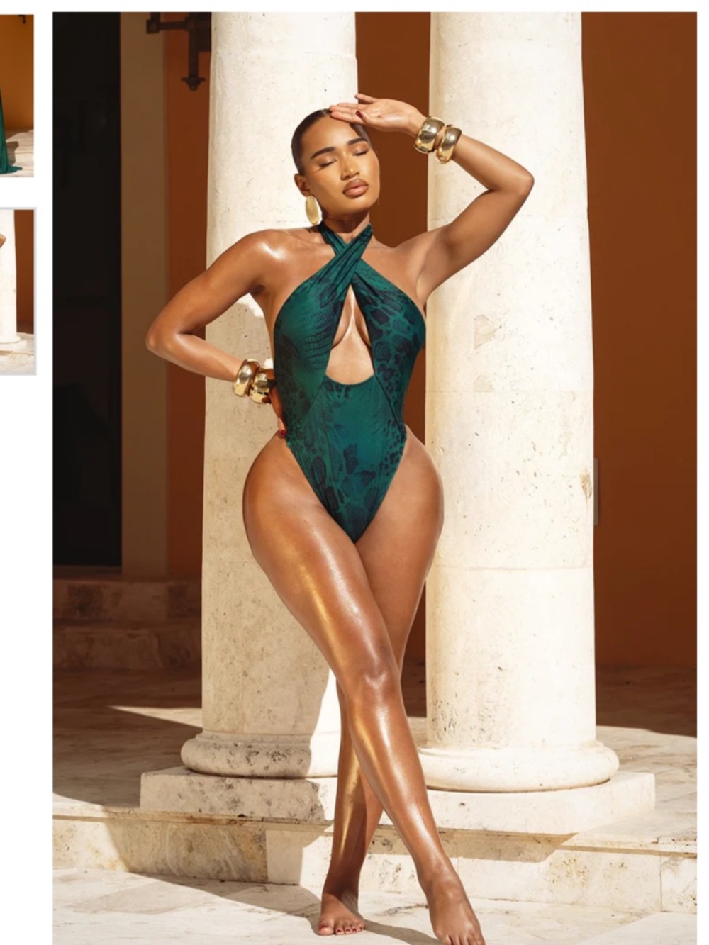 Matte Jake Snake Emerald Green Twist Halter Swimsuit, Bikini & Wrap NWOT Sz L